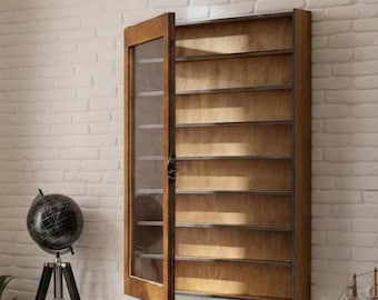 Display cabinet with doors and shelves, Wood display case, Display shelves, Display for collectibles, Display shelf case