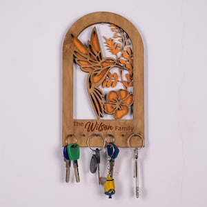 Hummingbird key holder, Wooden key hanger, Entry way key organizer, Vertical key holder for wall small, Key hooks for wall entryway