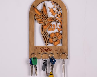 Hummingbird key holder, Wooden key hanger, Entry way key organizer, Vertical key holder for wall small, Key hooks for wall entryway
