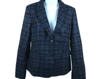 L.L. Bean Women's 100% Wool Blue 2 Button Blazer Jacket Coat Size 8 Vintage 90s