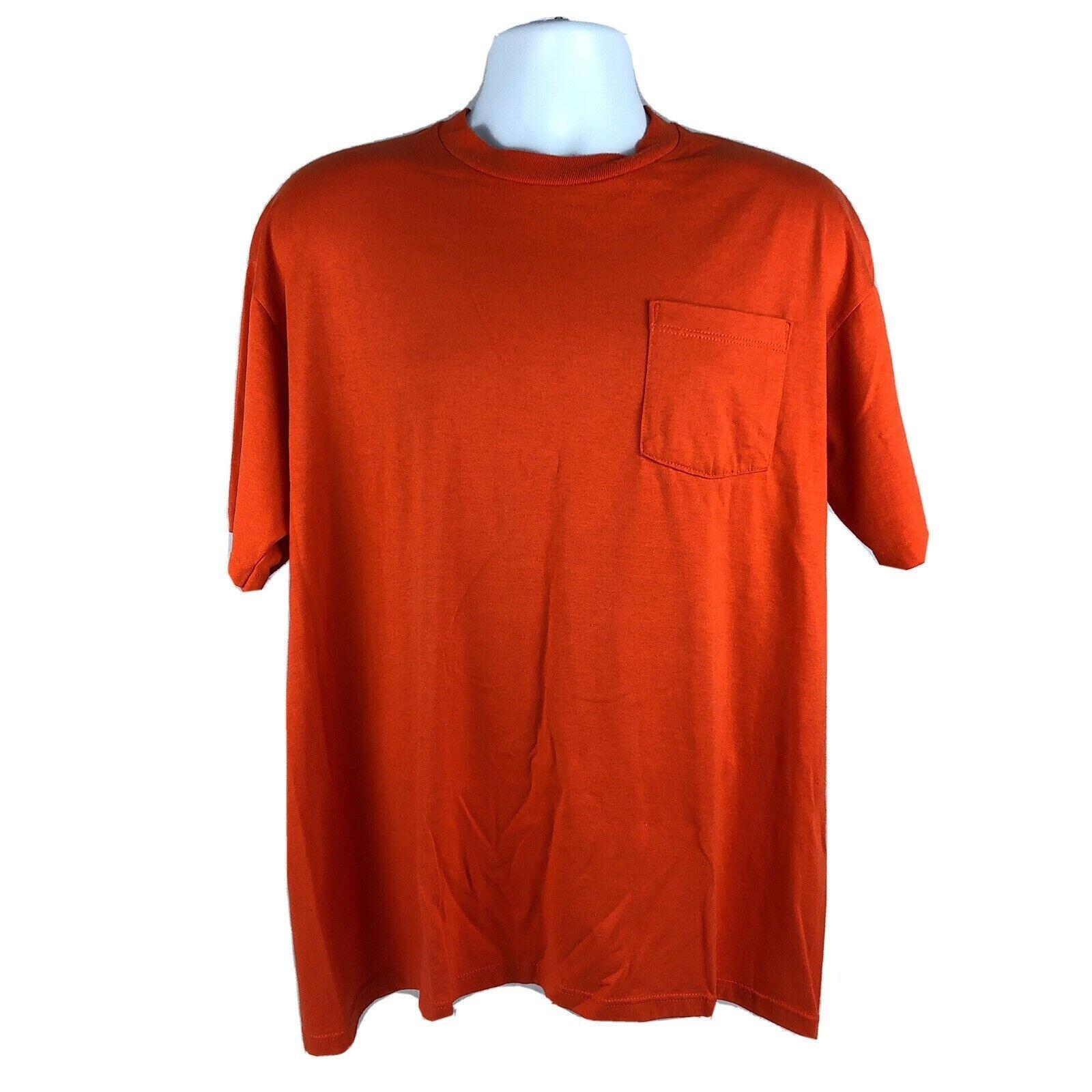 Jerzees Plain Orange Vintage 90s Pocket T-shirt XL Single Stitch