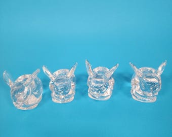 Vintage Clear Glass Bunny Rabbit Taper Candle Holders Set of 4 Easter