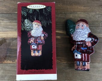 Hallmark Keepsake Ornament WOODLAND SANTA Pressed Vintage 90s Christmas Holiday