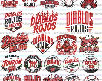 Paquete SVG de Diablos Rojos, SVG de béisbol, PNG de béisbol mexicano, imágenes prediseñadas de deportes vintage, archivo de corte para Cricut, arte retro de equipo, SVG de Diablos, PNG de Diablos
