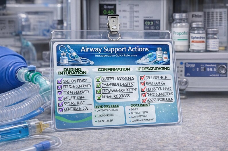 Airway Support Quick Reference Card | OR Nurse, CRNA, PACU Study Guide ...