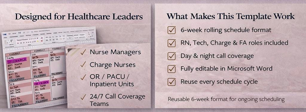 Nurse Call Schedule Template | 6-week Coverage, Editable Word File ...