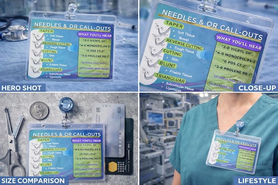 Surgical Suturing Quick Guide Badge Card | Needles, OR Call-Outs (Digital Download)