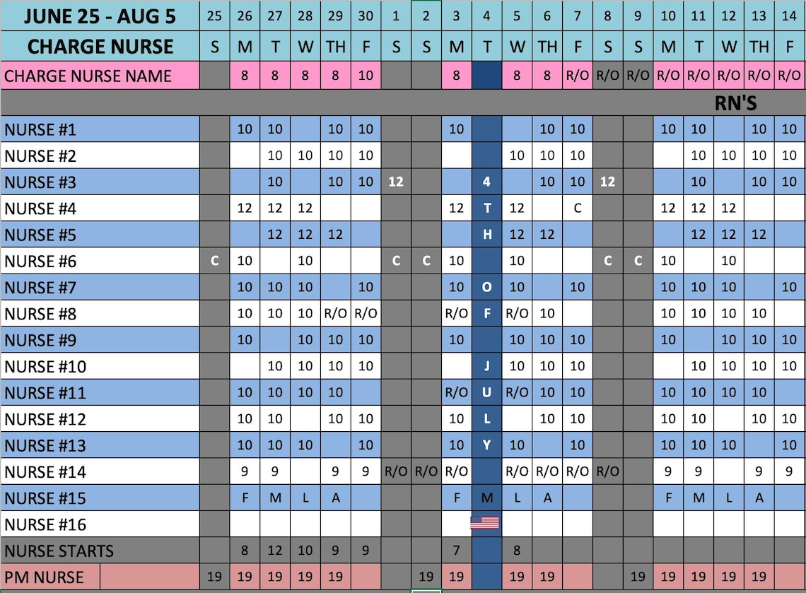 6 Week Nursing Staffing Schedule Template - Etsy