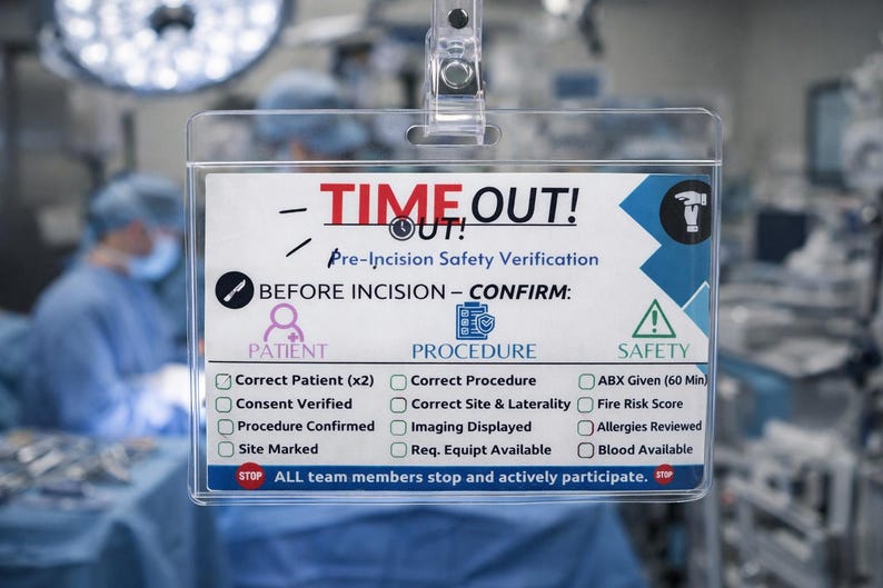 Operative Time Logo Surgical Time Out Badge Template | OR Safety Checklist Reference ...