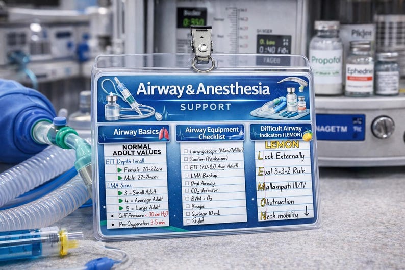 Airway Support Quick Reference Card | OR Nurse, CRNA, PACU Study Guide ...