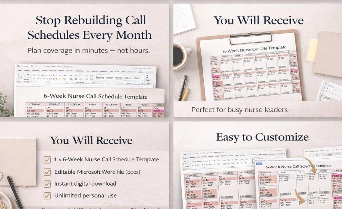 Nurse Call Schedule Template | 6-week Coverage, Editable Word File ...