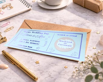 Wedding Surprise Trip Scratch Ticket, Personalised Honeymoon Weekend Away Gift Romantic Travel Reveal for Couple