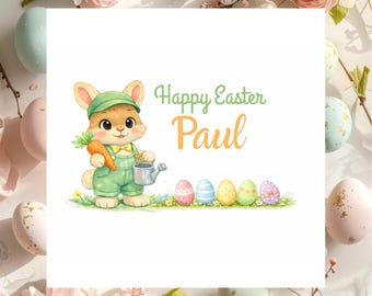 Personalised Easter Greeting Card with Cute Bunny and Name, Lovely Spring Gift Card for Daughter Son Niece Nephew or Grandchild
