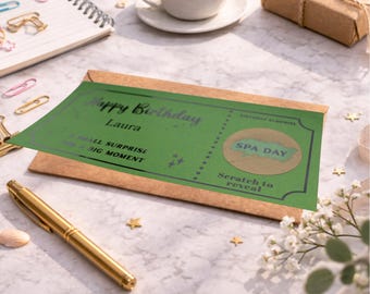 Spa Day Scratch Ticket Birthday Surprise, Personalised Relaxation Experience Gift Voucher Reveal for Her