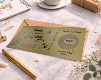 Bali Surprise Trip Scratch Ticket, Personalised Holiday Reveal Travel Voucher Gift for Birthday Anniversary