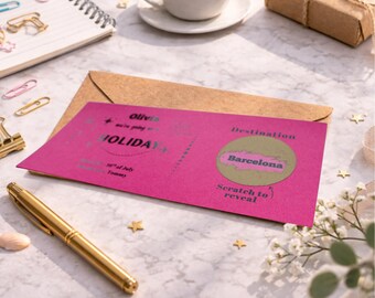 Barcelona Surprise Trip Scratch Ticket, Personalised Holiday Reveal Gift Voucher Travel Surprise for Partner