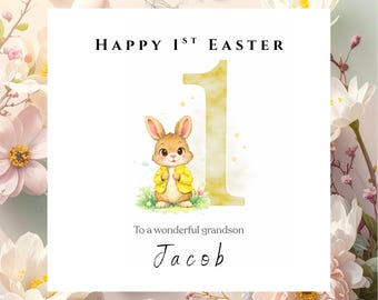 Personalised Easter Bunny Greeting Card with Name, Custom Spring Gift for Daughter Son Granddaughter Grandson or Friend