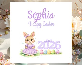 Personalised Easter Card for Kids and Family, Custom Name Bunny Rabbit Greeting Card, Charming Spring Keepsake Gift