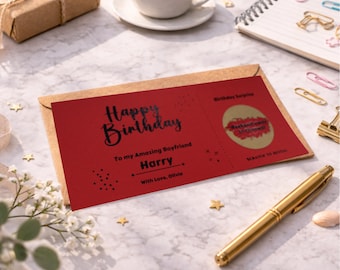 Boyfriend Birthday Weekend Away Scratch Ticket, Personalised Romantic Trip Reveal Surprise Gift Travel Voucher