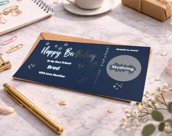 Skydiving Birthday Scratch Ticket Surprise, Personalised Adventure Experience Gift for Best Friend Boyfriend Husband