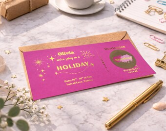 Barcelona Holiday Scratch Ticket Surprise, Personalised Travel Reveal Gift Romantic Trip Voucher for Wife Girlfriend