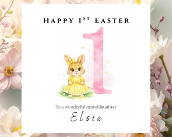 Personalised Easter Card with Bunny Rabbit Design, Custom Name Spring Greeting Card, Thoughtful Easter Gift for Family and Children