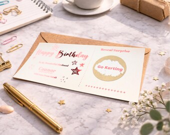 Go Karting Birthday Scratch Ticket, Personalised Experience Surprise Gift for Husband Boyfriend Fun Adventure Voucher