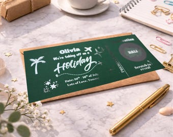 Bali Holiday Scratch Ticket Surprise, Personalised Travel Reveal Gift Romantic Trip Voucher for Wife Girlfriend Partner