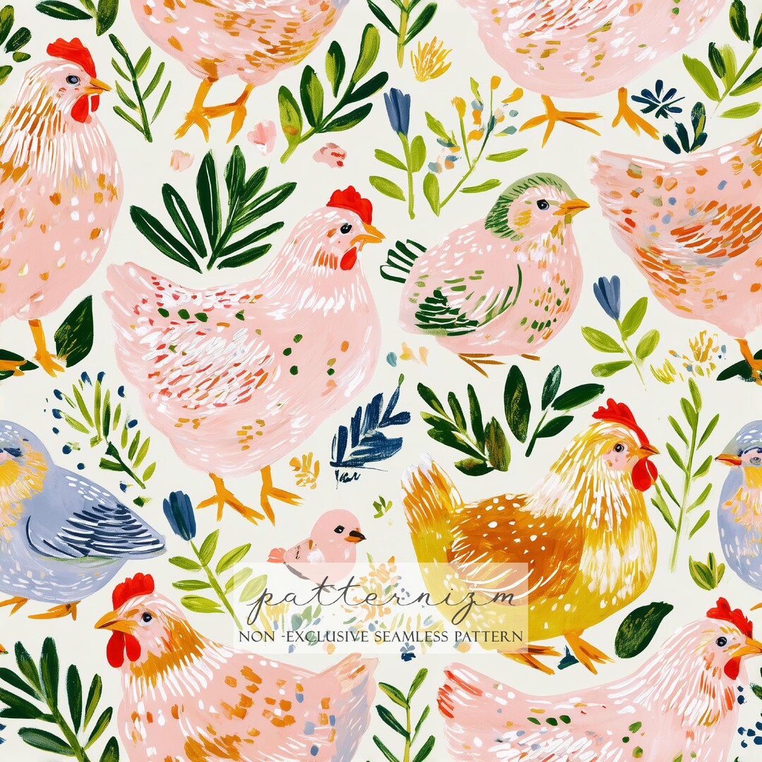 Farm Chicken Seamless Pattern – Cute Hen and Chick Watercolor Animal ...
