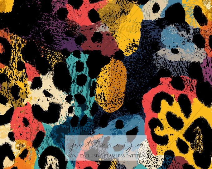 Seamless Colorful Leopard Print Pattern Digital Download – Bold Animal Print Design, Vibrant Abstract Spots, Swimwear Fabric Summer Fashion