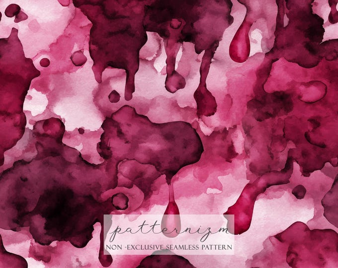 Watercolor Ink Stain Seamless Pattern – Burgundy Red Artistic Drops and Drips for Grunge Digital Paper, Halloween, Gothic Art, Spilled Wine