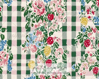 Strawberry Gingham Pattern Digital Download – Floral Picnic Seamless Design, Cottagecore Fruit Print, Summer Fabric Pattern