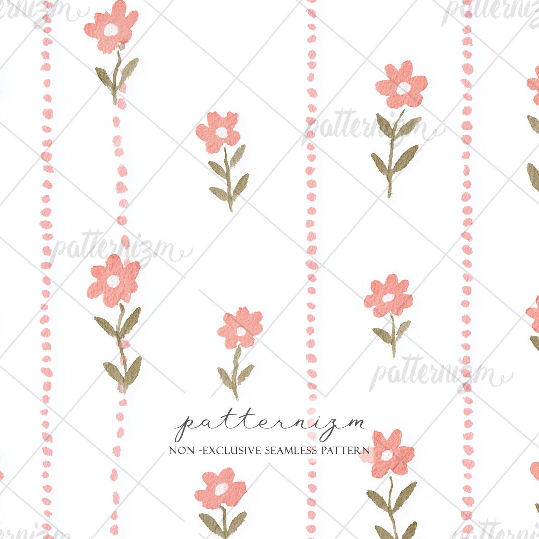 Seamless Mini Floral Stripe Pattern Digital Download – Painted Pink ...