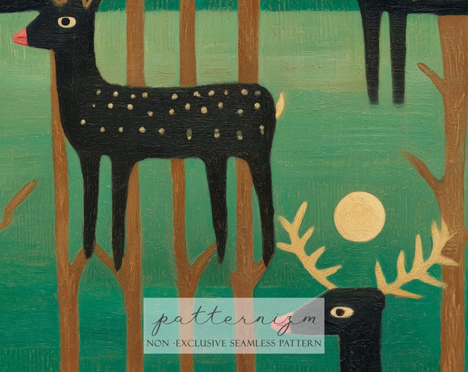 Folk Deer Seamless Pattern Digital Paper – Minimal Woodland Animal Art, Scandinavian Repeat Design