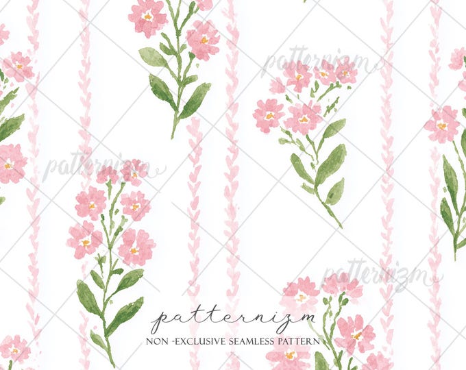 Delicate Pink Floral Stripe Seamless Pattern – Feminine Botanical Repeat