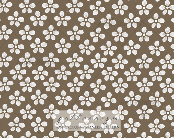 Minimal Daisy Seamless Pattern Digital Download – Neutral Floral Retro Wallpaper Fabric Design in Brown