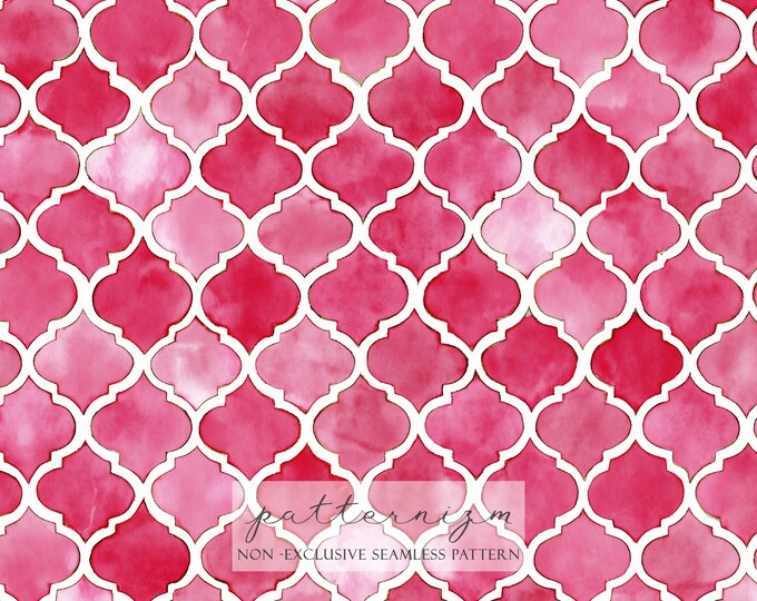 Pink Trellis Seamless Pattern – Watercolor Geometric Valentine Background, Elegant Digital Paper
