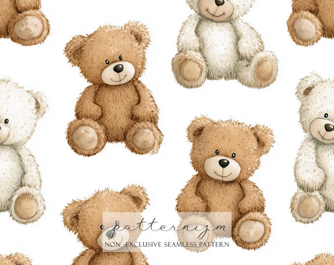 Gender Neutral Teddy Bears Seamless Pattern Paper, Nursery, Wallpaper, Newborn, Kids, Scrapbooking, Journal, Trendy, Trending Now