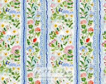 Pastel Spring Floral Seamless Background, Scallop Floral Pattern, Seamless Ditsy Floral Pattern, Blue, Repeat, Wallpaper, Scrapbook, Journal
