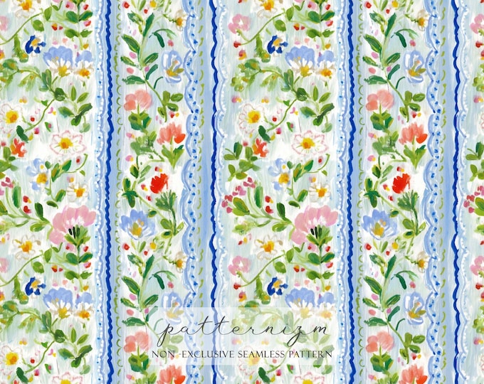 Pastel Spring Floral Seamless Background, Scallop Floral Pattern, Seamless Ditsy Floral Pattern, Blue, Repeat, Wallpaper, Scrapbook, Journal