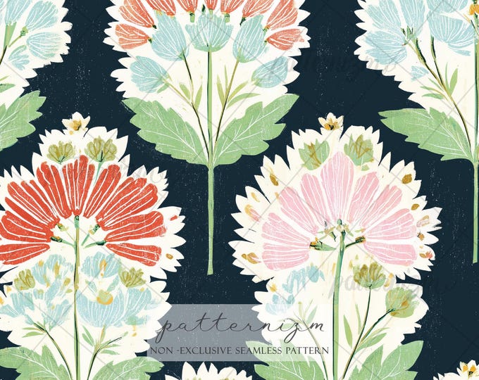 Seamless Vintage Floral Pattern Digital Download – Classic Botanical Damask Print, Elegant Textile Design for Fabric