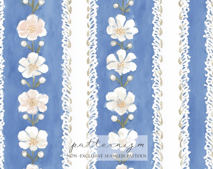 Watercolor Scalloped Lace Stripe Seamless Pattern – Vertical Decorative Trim Repeat, Pastel Vintage Fabric Design