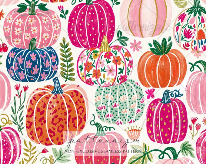 Colorful Pumpkin Seamless Pattern Digital Download – Girly Fall Halloween Repeat Design