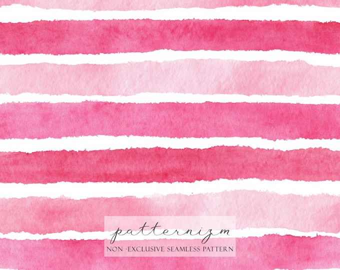 Watercolor Pink Stripes Seamless Pattern Digital Download – Painted Striped Repeat, Preppy Nursery Background, Fabric & Scrapbook Paper