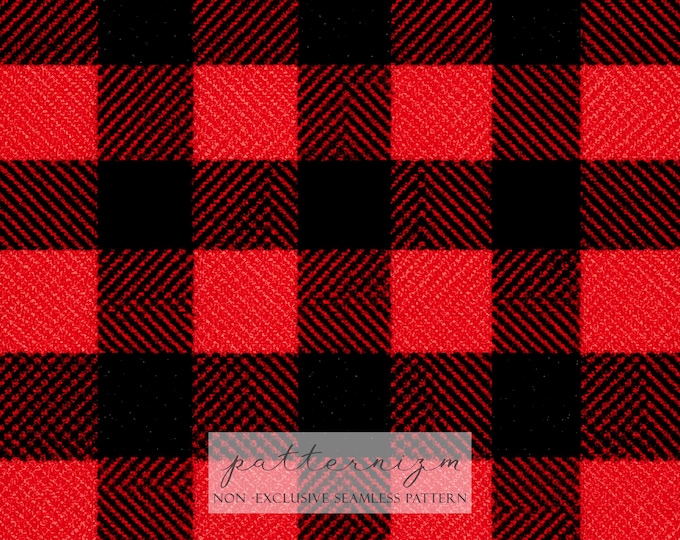 Buffalo Plaid Seamless Pattern Digital Paper – Classic Red and Black Checkered Flannel Look for Christmas & Rustic Crafts