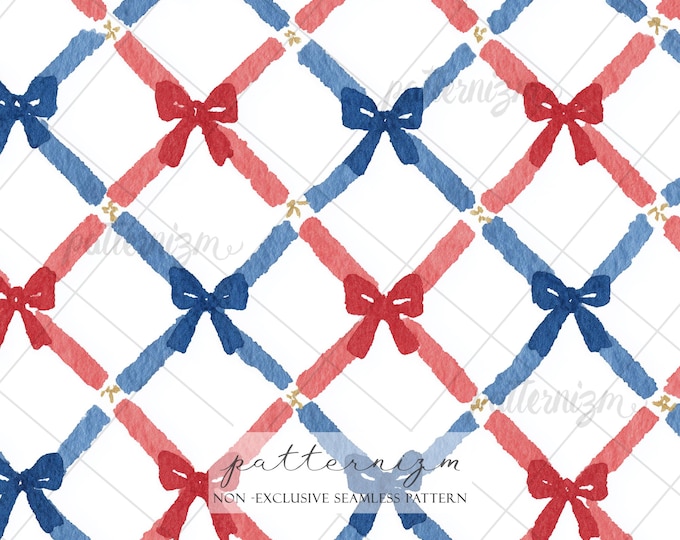 4th of July Ribbon Seamless Pattern – Red & Blue Patriotic Bow Repeat