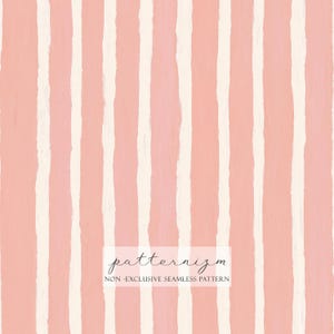May include: A seamless pattern featuring vertical stripes in a pale pink and off-white colour palette. The stripes have a hand-painted appearance, with visible brushstrokes. The text "patternizm" and "NON - EXCLUSIVE SEAMLESS PATTERN" are at the bottom.
