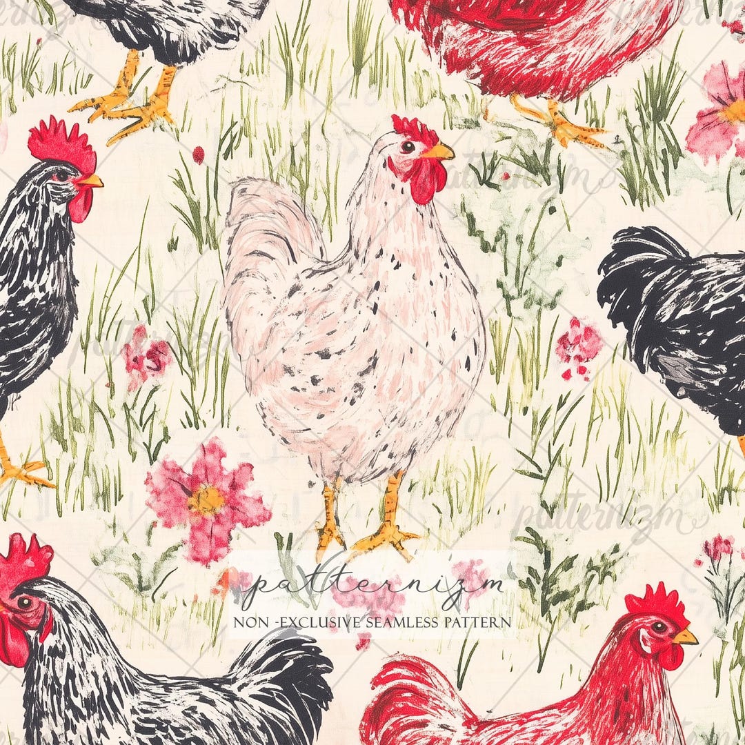 Cicken Patterns Seamless Farm Chicken Pattern Digital Download – Rustic Rooster and Hen ...