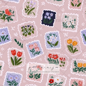 Nahtloses Blumenstempelmuster - stilisiertes botanisches Design, florales bedruckbares digitales Papier, nahtloser Hintergrund für Scrapbooking & Stoffe