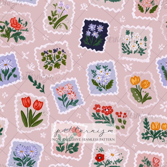 Seamless Floral Stamps Pattern – Stylized Botanical Design, Floral Printable Digital Paper, Seamless Background for Scrapbooking & Fabric